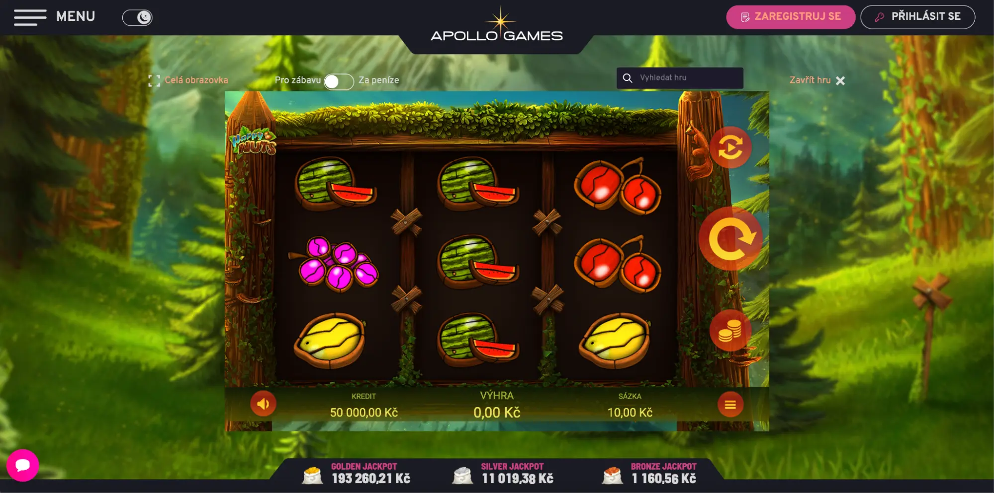 Happy Nuts – Apollo Games ovocný slot s jackpoty. Online výherní automat Happy Nuts s ovocnými symboly na stránce Apollo Games.